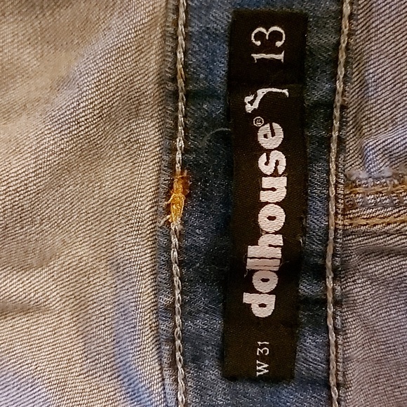 13 dollhouse juniors shorteralls denim overalls distressed pockets - Picture 6 of 8